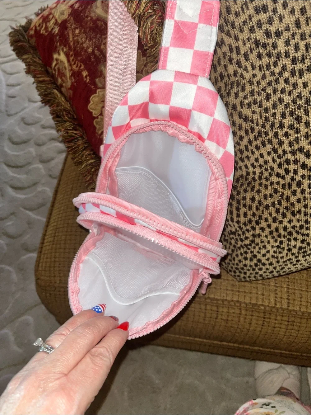 Pink Checkered Sling Crossbody Bag